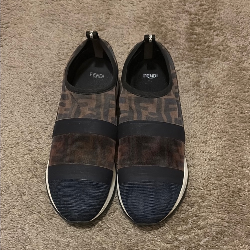 Fendi Women's Black and Brown Slip-On Sneakers